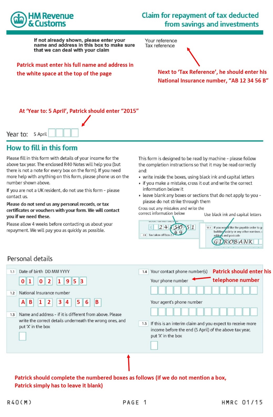 R40 Claim For Repayment Of Tax Deducted From Savings And Investments 